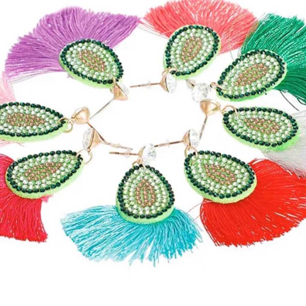 Colorful Tassel Teardrop Earrings - Green & Multi